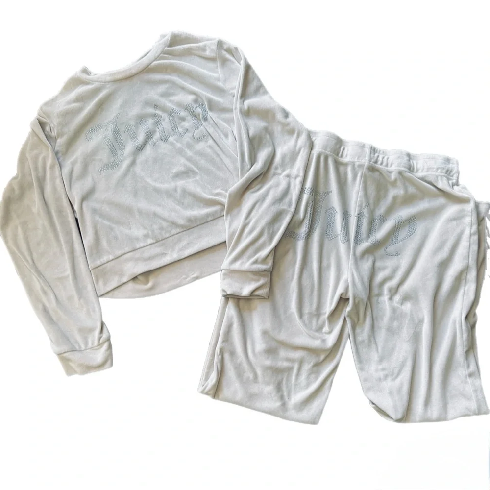 Juicy Couture Cream Rhinestone Y2K Logo Lounge Set Size M ✨ - Picture 3 of 13